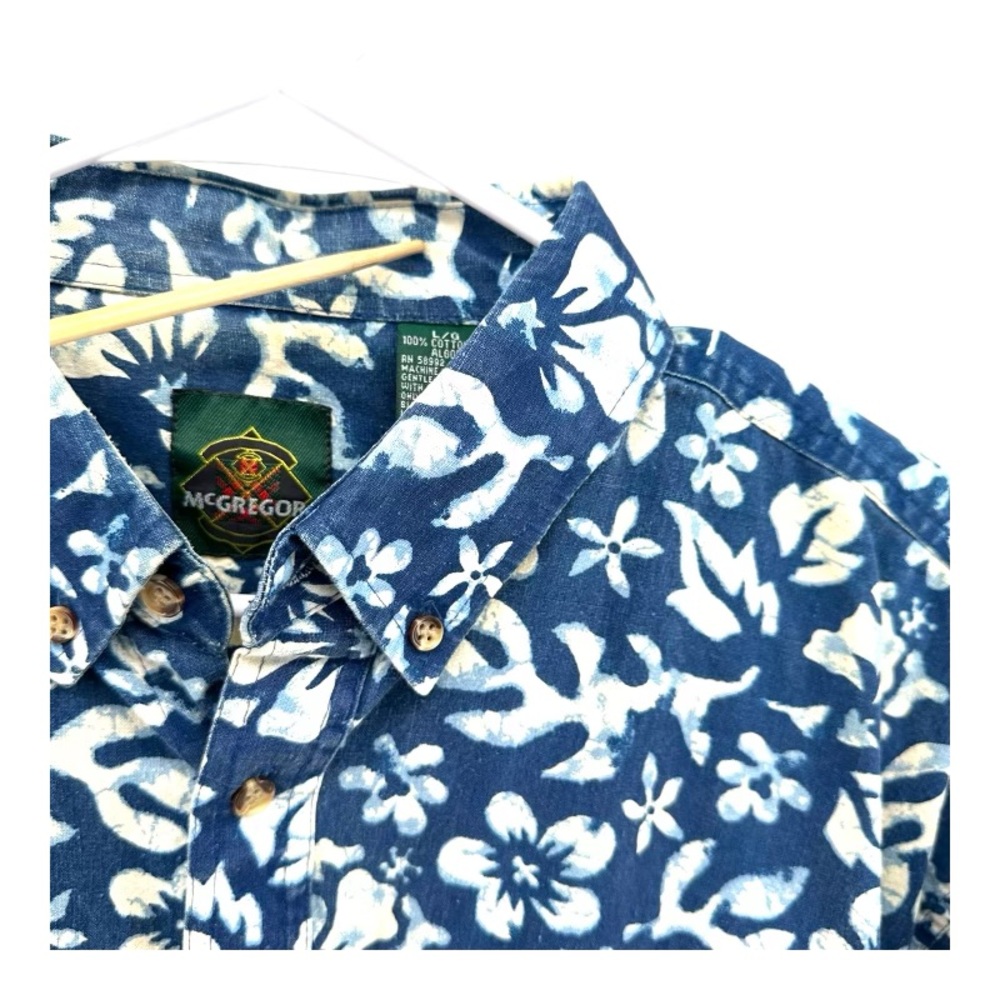 McGregor Men’s L Large VTG 80’s Cotton Blue SS Button Shirt Hawaiian‎ Vintage - Picture 9 of 12